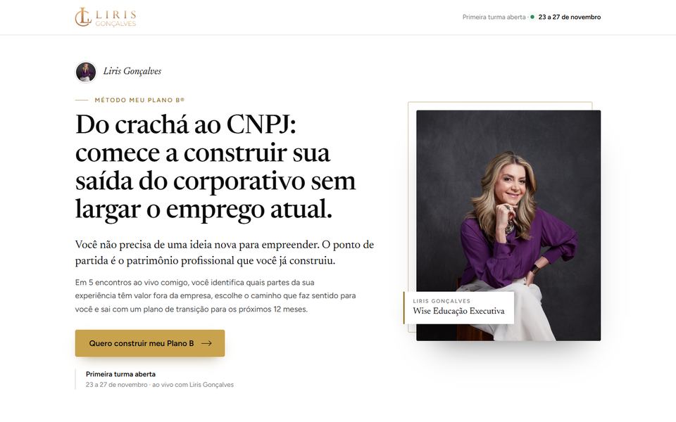 Topo da página de Liris Gonçalves, feita pela VEXO