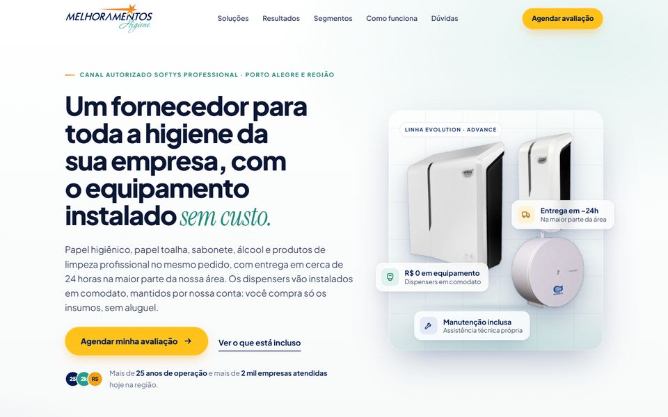 Topo da página de Melhoramentos Higiene, feita pela VEXO