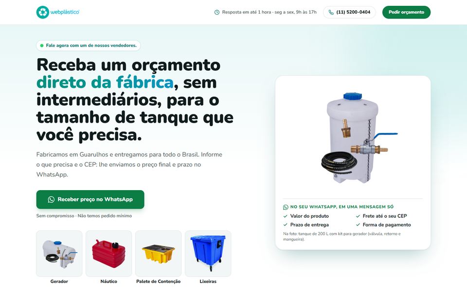 Topo da página de Web Plástico, feita pela VEXO